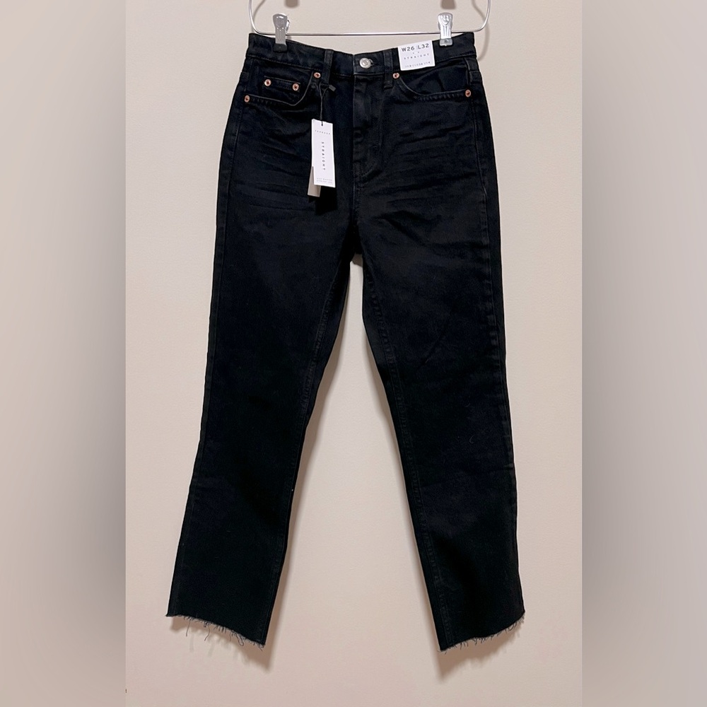 Topshop High Waisted Straight Leg Jean - black, W26 L32, US4